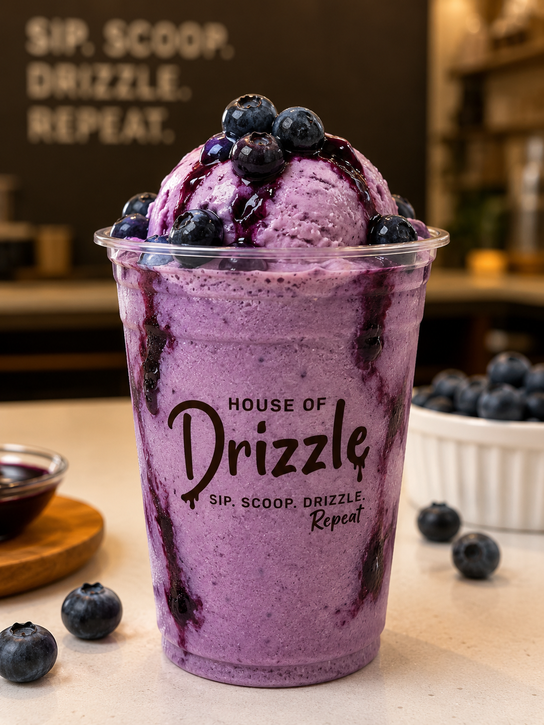 Blueberry thick shake blended with real blueberries
