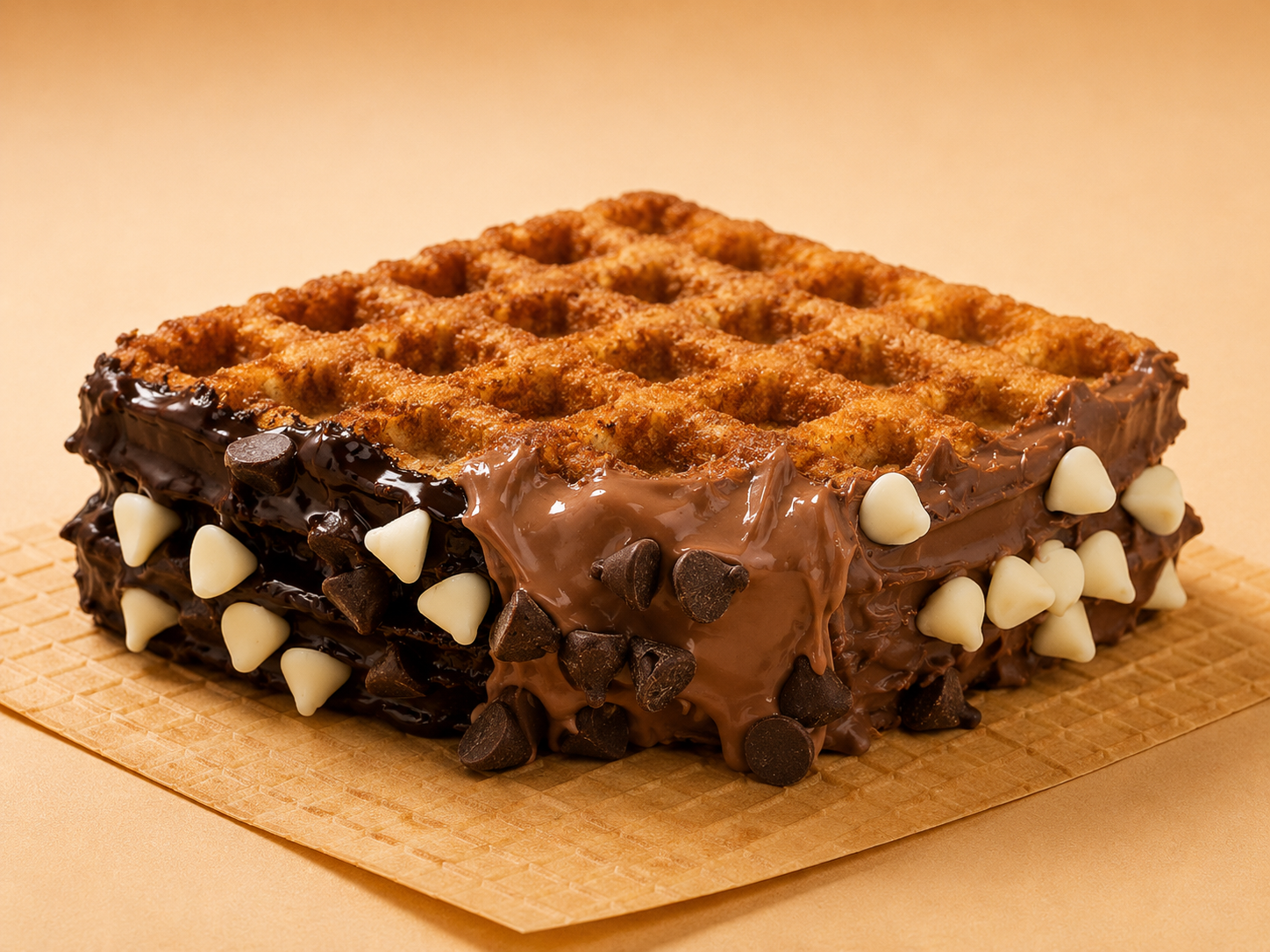Triple Chocolate Drizzlewich — waffle sandwich layered with three kinds of chocolate